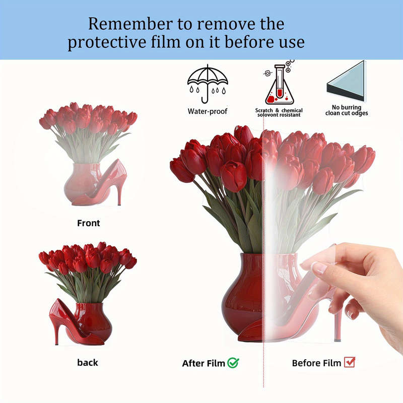 1pc 2D Flat   Acrylic Table Centerpiece Decoration with Red Boots and Floral Design Elegant Gif