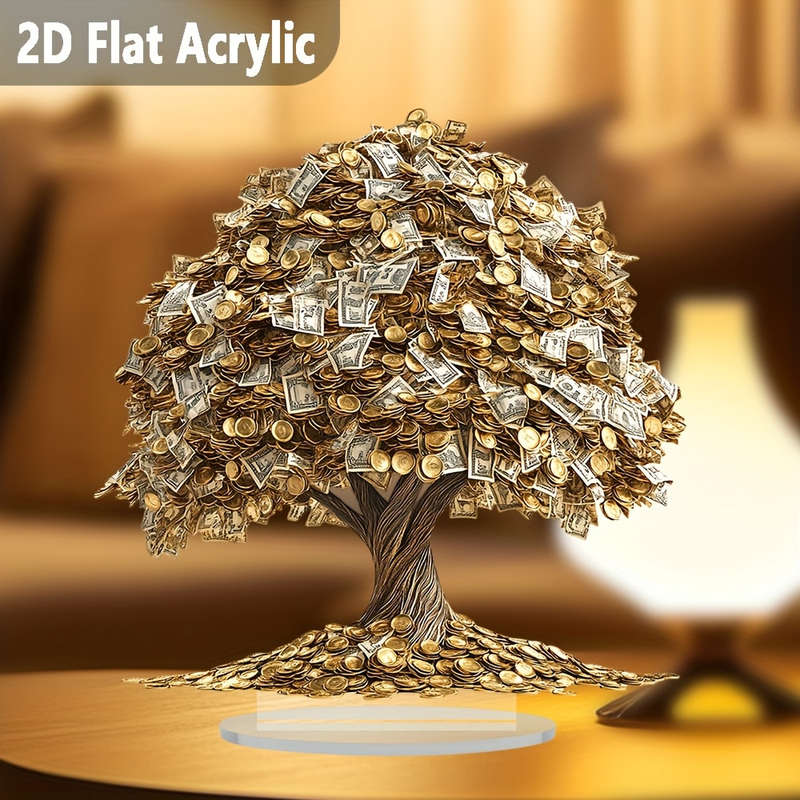 1pc 2D Flat  1 Bohemian Style  Acrylic Money Tree Ornament with Base Size 20.07x20.07cm cm Suit