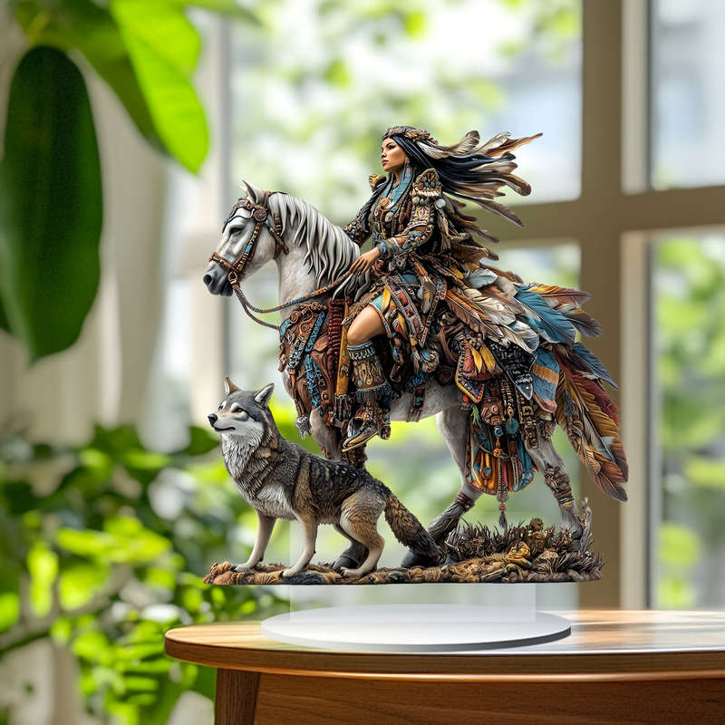 1pc 2D Flat   Acrylic Flat  Acrylic Flat Bohemian Style Crystal Native American Horseback R