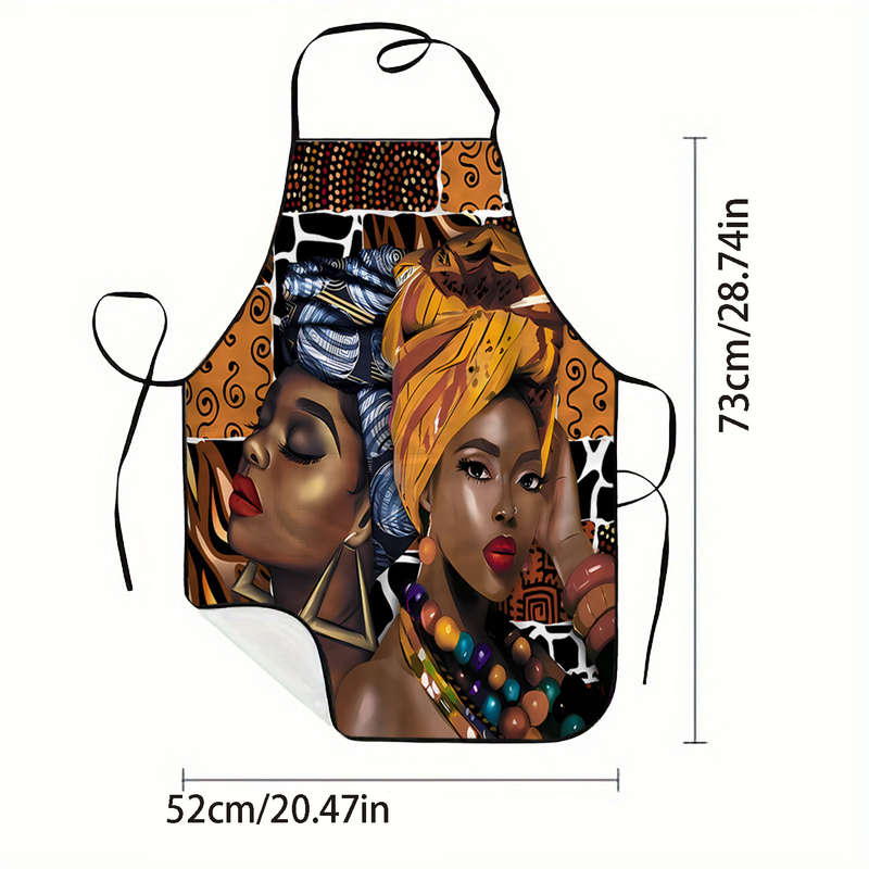 1pc African Queen Print Sleeveless Polyester Apron Woven Kitchen Home Baking Work Apron with A