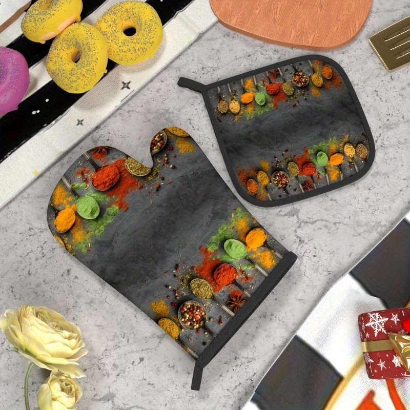 2pcs Colorful Spice-Inspired Heat-Resistant Oven Mitts and Pot Holders 26.92x17.02 cm Vibran