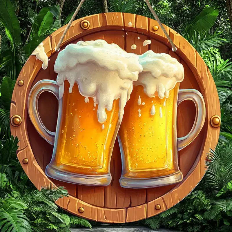 1pc Round Wooden Sign with a Beer Theme Featuring High-Definition 2D Wood Art Vintage Decor Suitable