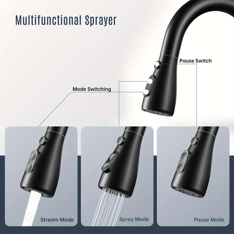 1pc Stainless Steel Pull-Out Spray Kitchen Faucet Modern High Arc Single Handle Oil Rub Surface F