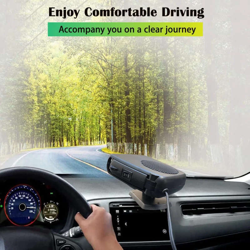 1pc 2in1 12V Car Heater Defroster Portable Fast Heating 360-Degree Rotary Windshield Defogger for Co