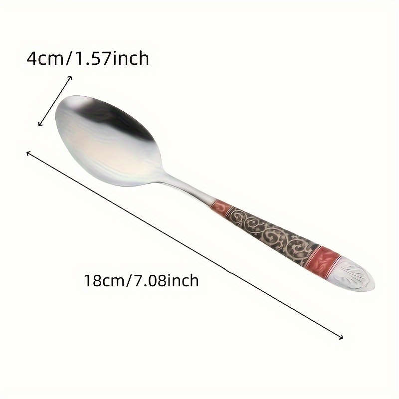 10pcs Elegant Multicolor Stainless Steel Soup Spoons Vintage Print Durable Easy to Clean R