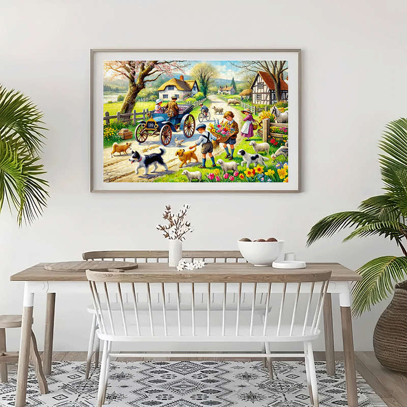 1000pcs Vintage Carriage and Countryside Road Jigsaw Puzzle Large Paper Puzzle for