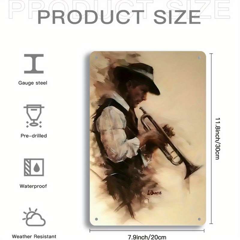 1pc Vintage Abstract Trumpet Player Iron Wall Art Sign 20.32x30.48 cm Rustic Decorative Plaque fo