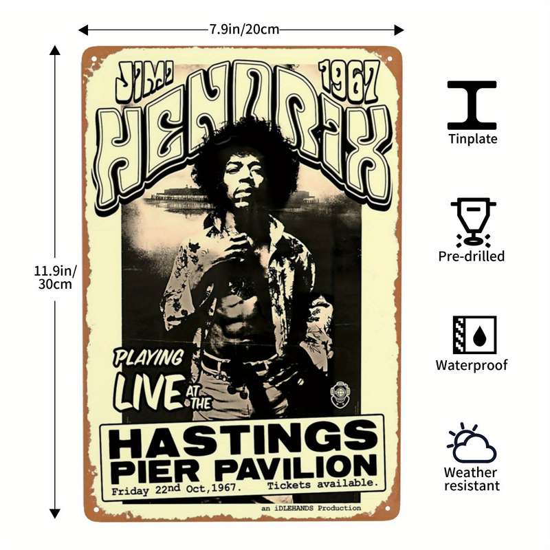1pc Vintage Jimi-Inspired Metal Tin Sign Nostalgic Wall Decor for Home Kitchen Garden Bedroom