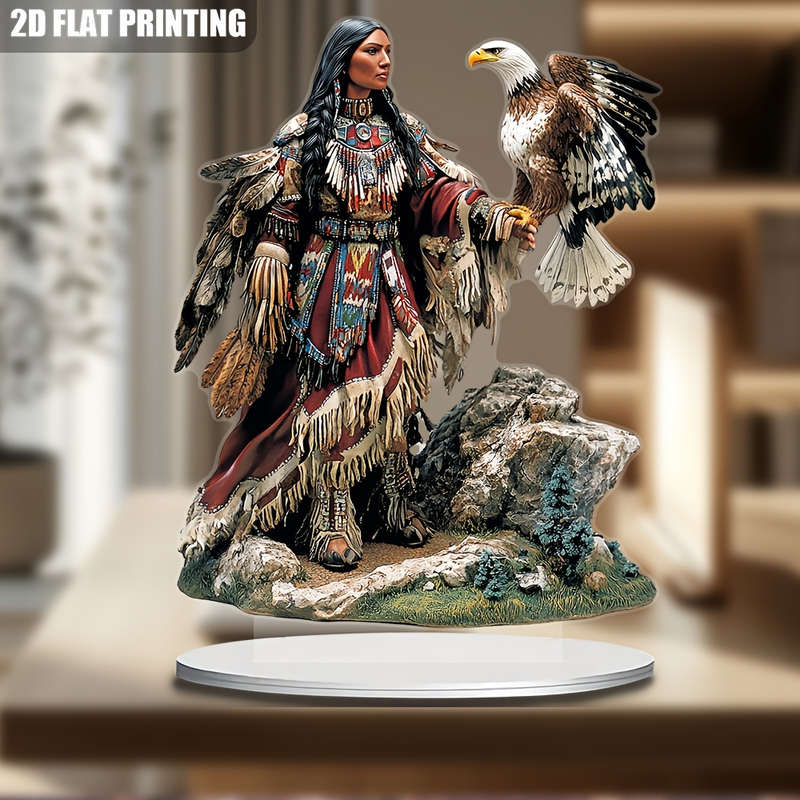 1pc 2D Flat  Bohemian Indian Woman and Eagle Acrylic Sun Catcher 16.26cm x 20.83cm Vibrant  Fla