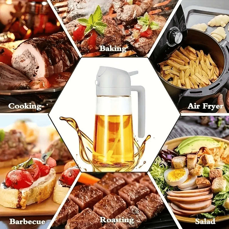 1pc Dual-Use Oil Sprayer and Dispenser Bottle Transparent with Black Cap Ideal for Cooking