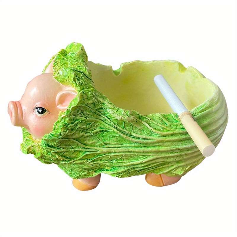 1pc Cute Pig Arch Cabbage Ashtray C Funny Resin Tabletop Decor for Living Room Dining Area or Gif