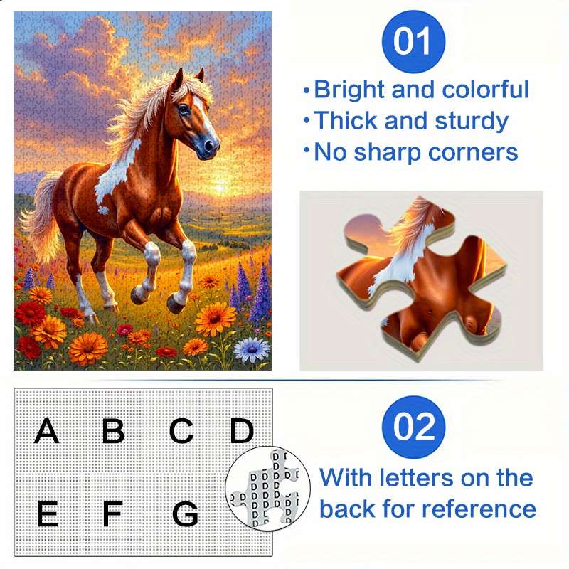 1000pcs Galloping Horse Sunset Jigsaw Puzzle for Adults Premium Anti-Scratch High