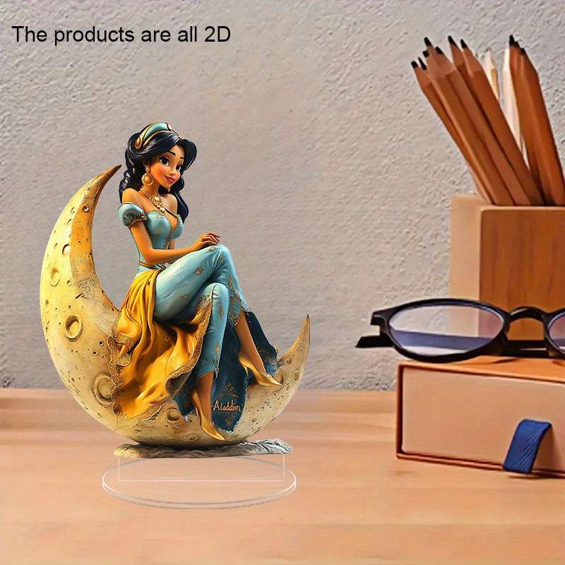 1pc 2D Flat  Disney Aladdin Princess Jasmine Moon Acrylic Figurine Elegant  Cartoon Decor wit
