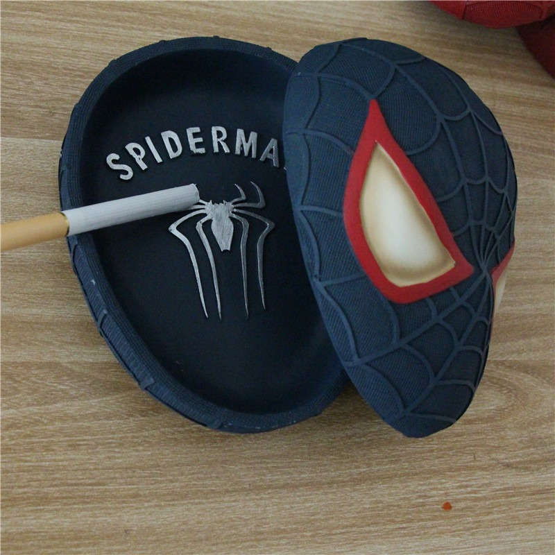 1pc Marvel Spider-Man Face Ashtray Retro Superhero Home Decor Round Resin Ashtray with Iconic Ma