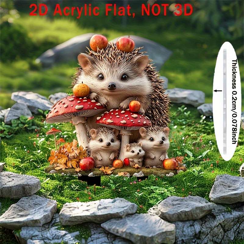1pc 2D Flat  1-Pack Bohemian Style Crystal Hedgehog Garden Sign Humorous Animal Theme Outdoor Deco
