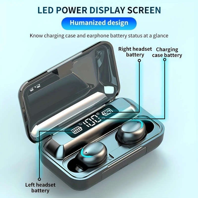 1pc In-Ear TWS F9 Wireless Earbuds with Noise-Canceling HiFi Stereo Sound LED Digital Display Touc