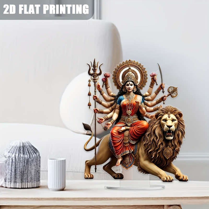 1pc 2D Flat   of Lion Acrylic Statue Durga a Vibrant Multi-Armed Hindu Goddess Symbolizing