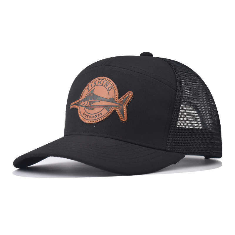 1pc Hot Deal Seven-Panel Style Trucker Hat Adjustable Baseball Cap Shark Pattern Patch Fishing Hat
