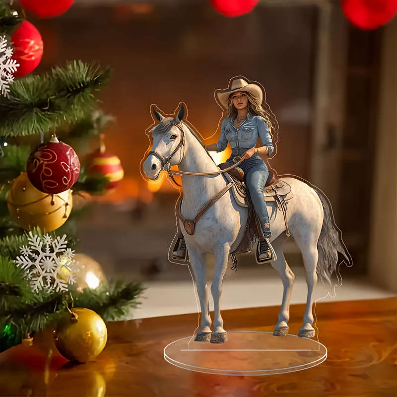 1pc 2D Flat  Acrylic Cowboy Riding Horse Statue Classic Western Style Transparent Collectible No