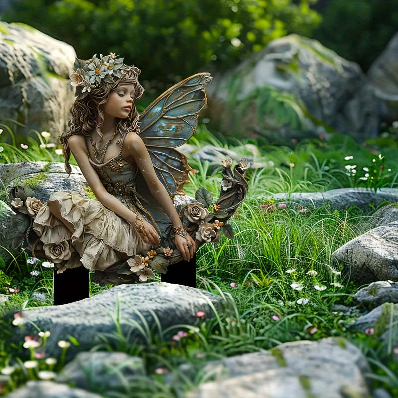 1pc 2D Flat  Fairy Garden Decor Enchanting  Acrylic Fairy with Butterfly Wings Floral Dres