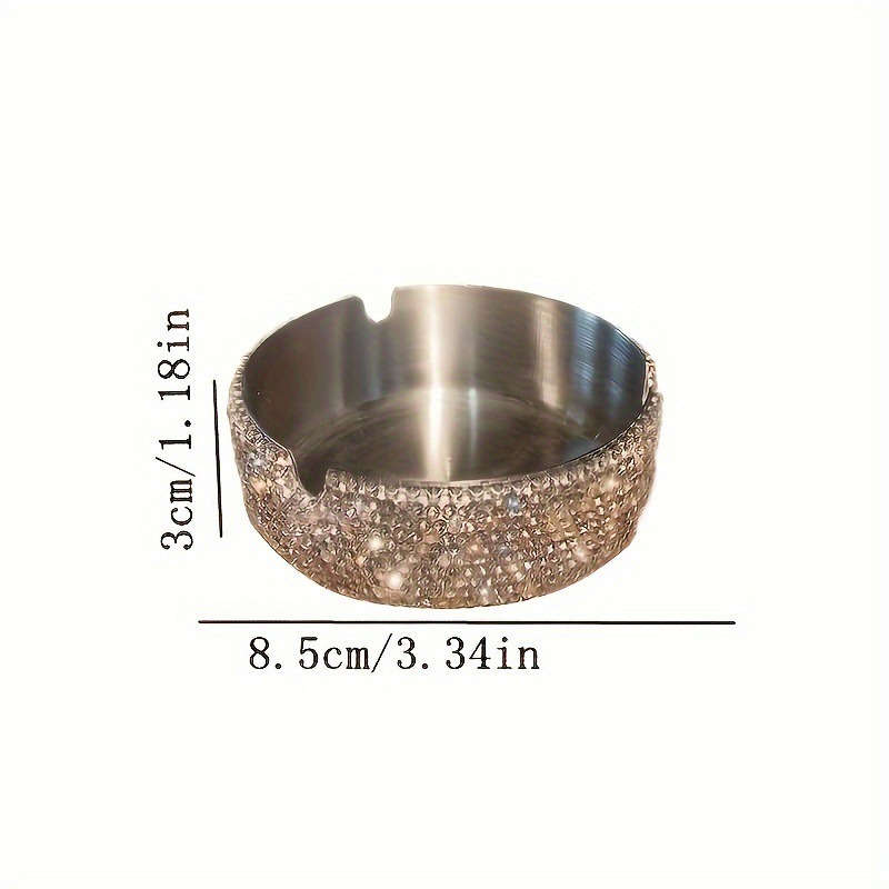 1pc Luxurious Stainless Steel Rhinestone Ashtray with Sparkling Red Blue Rims C Round Design
