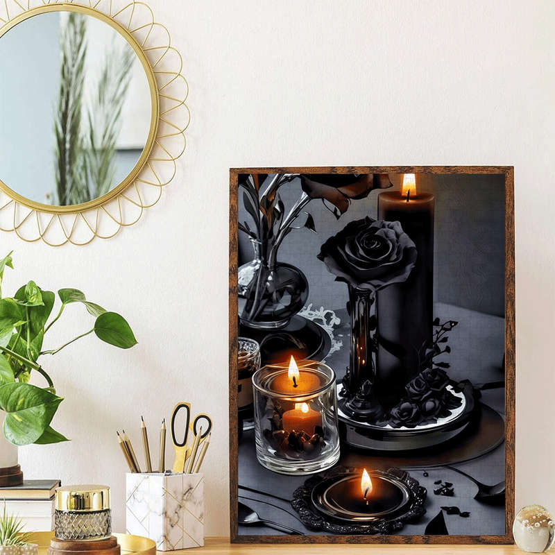 1000pcs Black Rose Candle Holder Jigsaw Puzzle Large Paper Puzzle for Adults Inter