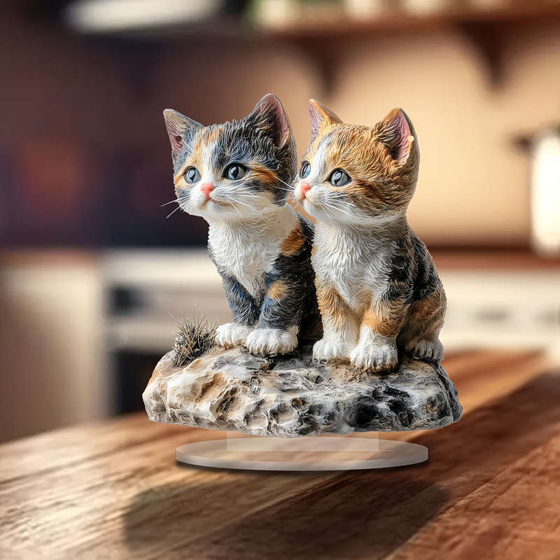 1pc 2D Flat    Acrylic Cat Statue Bohemian Style Decorative Plaque Orange White Kitt