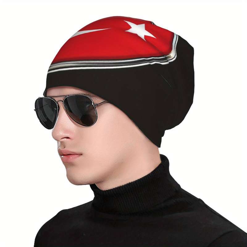 1pc Turkish Flag Print Skullies Beanies for Men and Women Stretchy Blend Street Style Knit