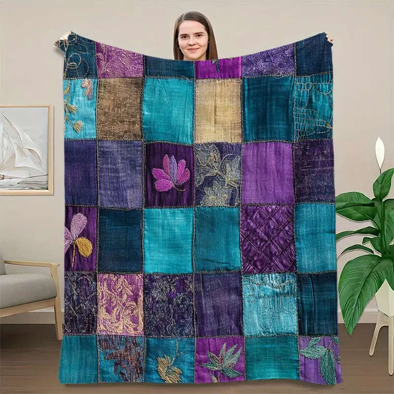 1 Vintage Floral Patchwork Flannel Throw Blanket 130*150CM