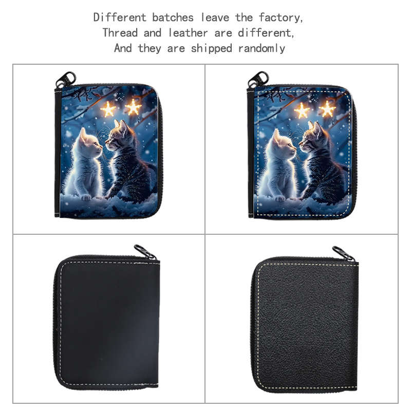 1pc Couple'S Cat Print PU Wallet Fashionable Printed Coin Purse with 9+2 Accordion Card Slots