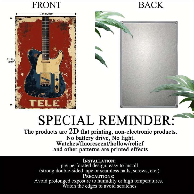 1pc 2D Flat  Vintage Gibson Guitar Metal Tin Sign Wall Art 20.07x30.23 cm Rustic Retro Music
