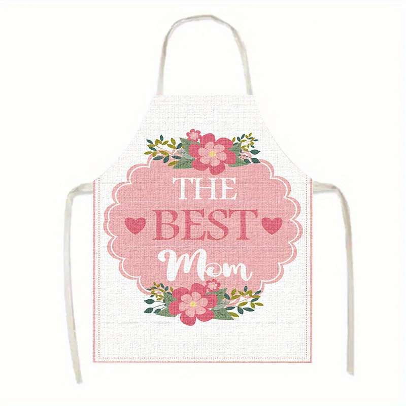 1pc Mother'S Day Apron Polyester Woven Adjustable Neck Floral "The Best Mom" Design Perfec