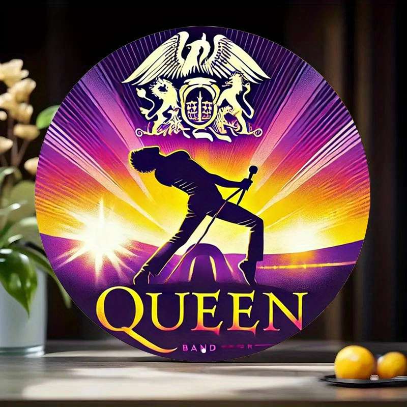 1pc  Queen Band Iconic Stage Performance Aluminum Round Sign 19.81x19.81 cm Bold Colors Retro