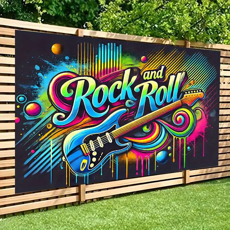 1pc Rock and Roll Vibrant Energy Polyester Backdrop Banner 243.84x182.88cm Wall Decor with Electr