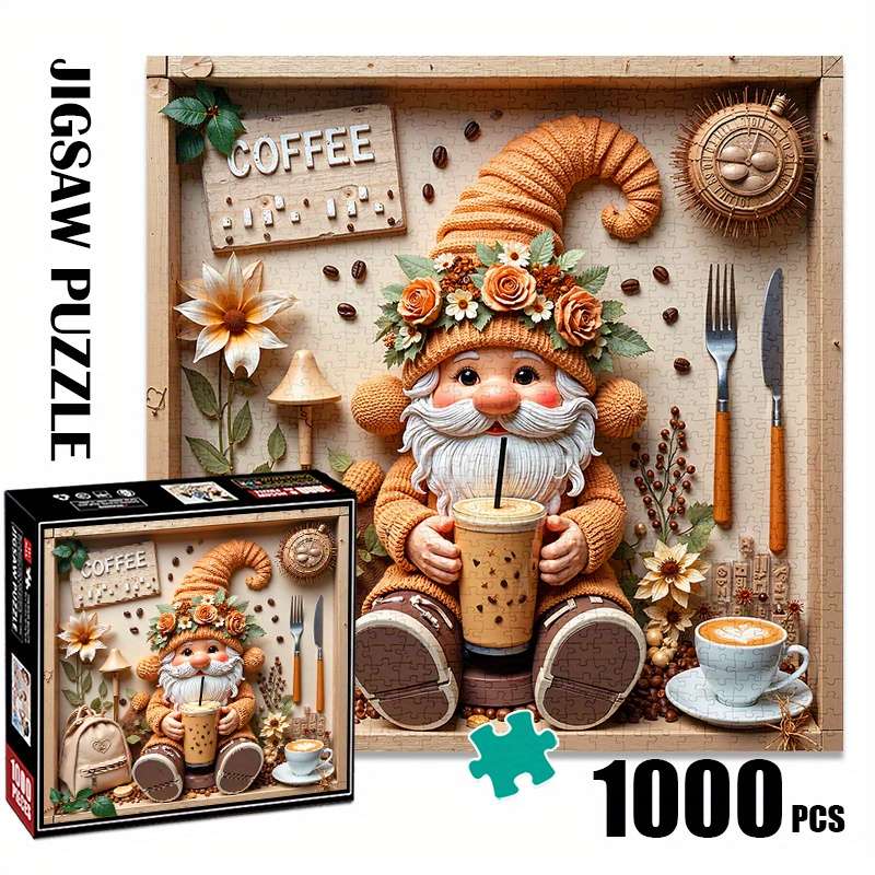 1000pcs Coffee Gnome Jigsaw Puzzle Scratch High Quality Challenging DIY Brain Te