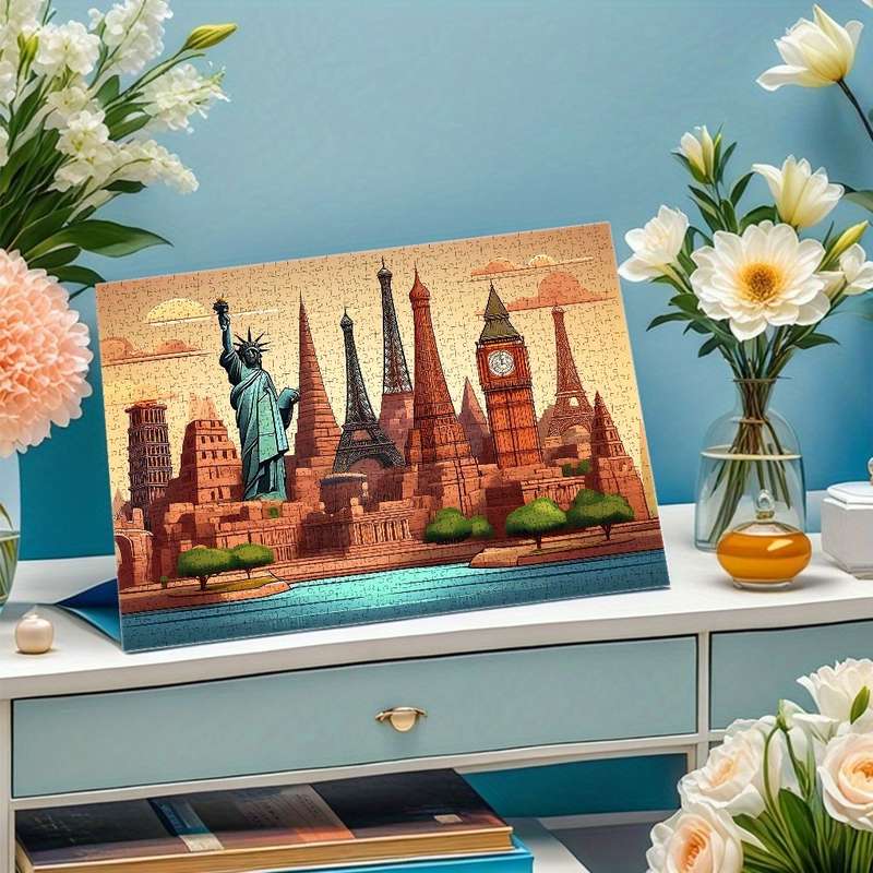 1000pcs World Famous Landmarks Jigsaw Puzzle for Adults Vibrant Travel-Themed Puzzl
