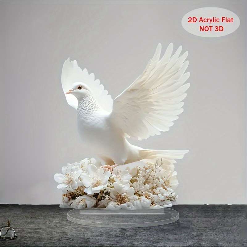 1pc 2D Flat  Elegant Flying Pigeon Acrylic Decorative Card  Graphic Design with Floral Base Mo