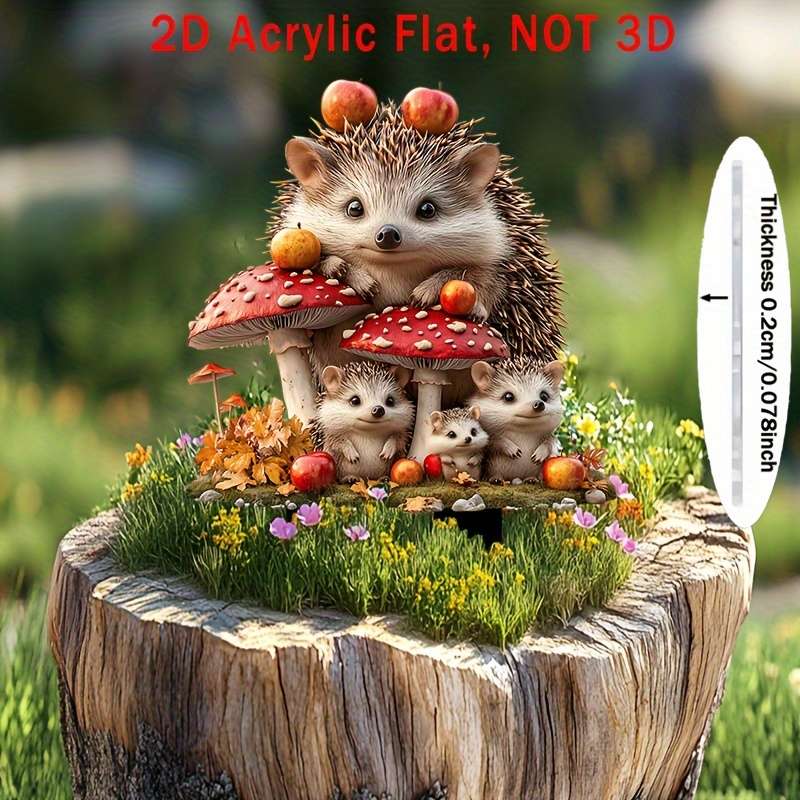 1pc 2D Flat  1-Pack Bohemian Style Crystal Hedgehog Garden Sign Humorous Animal Theme Outdoor Deco