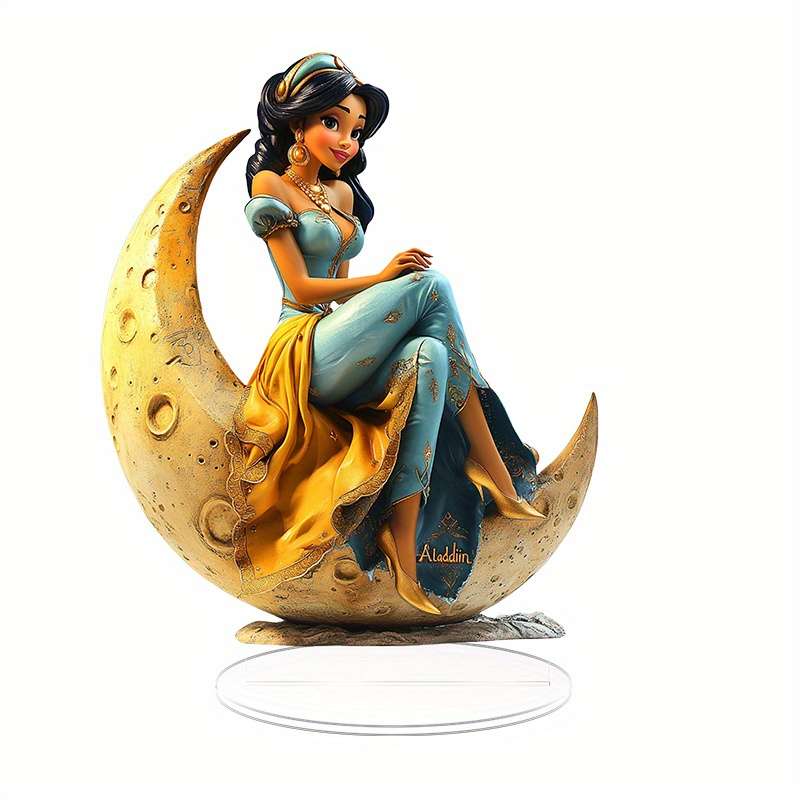 1pc 2D Flat  Disney Aladdin Princess Jasmine Moon Acrylic Figurine Elegant  Cartoon Decor wit