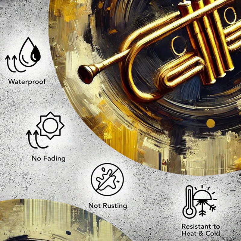 1pc  Jazz Trumpet Foil Art Round Sign 19.81cm Aluminum Wall Decor Aesthetic Music Themed Poste