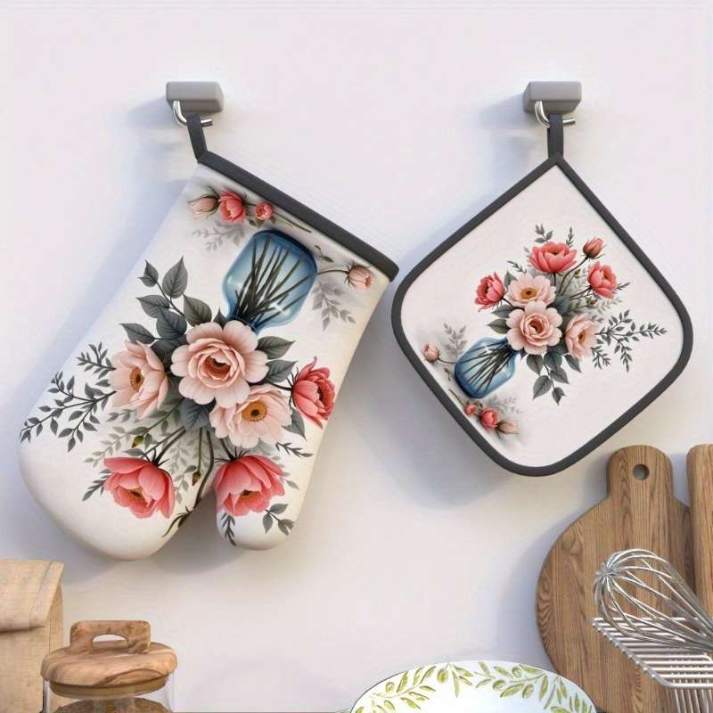 2pcs 26.92x17.02 cm Heat Resistant Oven Mitts And Potholders