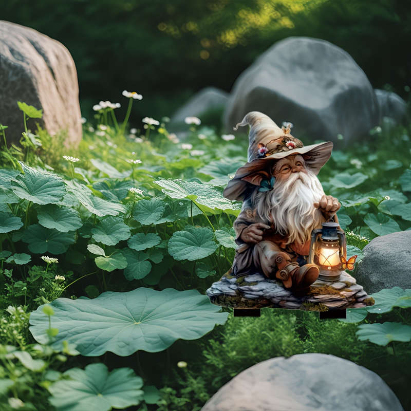 1pc 2D Flat  A  Bohemian-Style Garden Fairy with a Lantern a Plastic Fairy Decoration for Outd