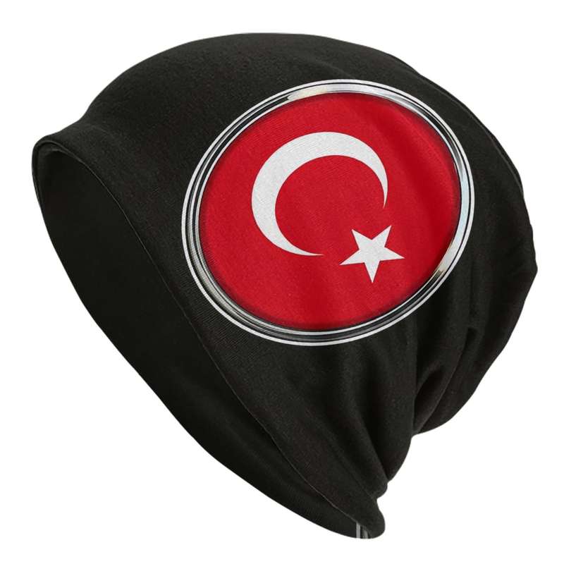 1pc Turkish Flag Print Skullies Beanies for Men and Women Stretchy Blend Street Style Knit