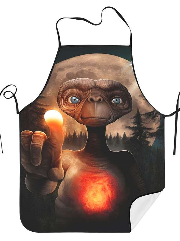 1pc Vintage E.T. Print Apron 100% Polyester Woven Fabric Slight Stretch 190gsm Chef Waiter Barb
