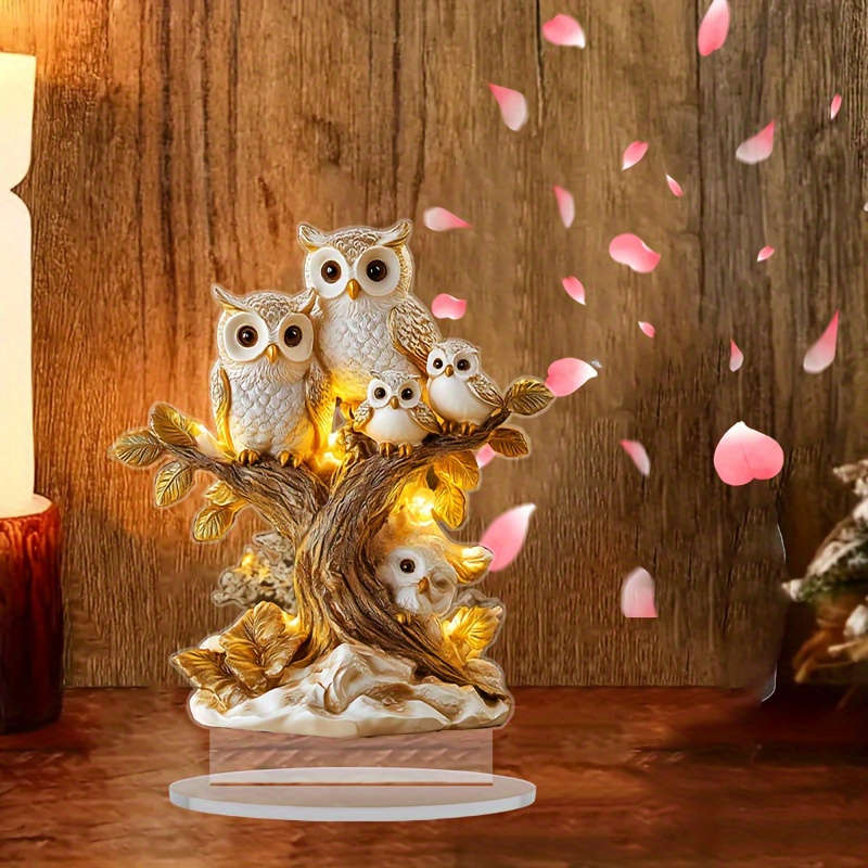 1pc 2D Flat  Acrylic Owl Tree Decor Bohemian Style Animal-Themed Desktop Art Multi-Purpose Home