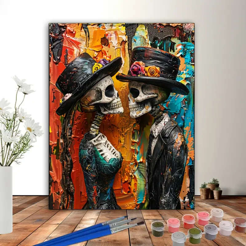 1pc Skeleton Couple DIY Painting Kit Skeleton Couple Abstract Painting Kit 40.64x50.8cm DIY Acrylic