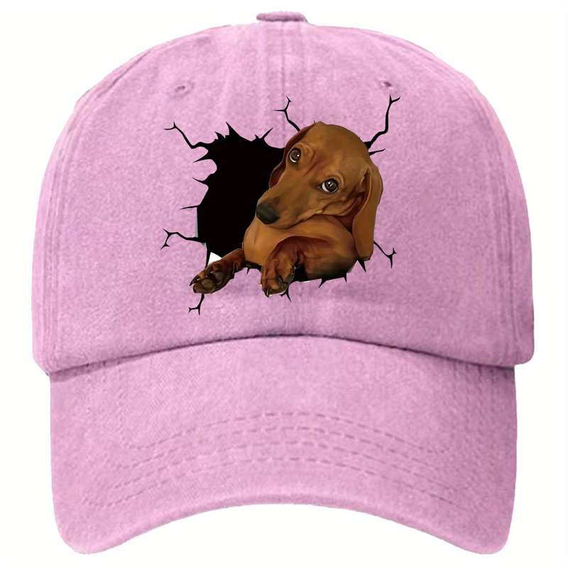 1pc Cotton Baseball Cap with 3D Dachshund Dog Print Unisex Distressed Vintage Washed Adjustable C