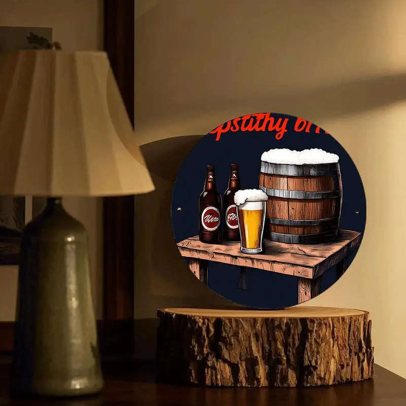 1pc Room Decor A Vintage Wooden Barrel And Wine Glass Themed Humorous Text Art Sign Featuring a Humo
