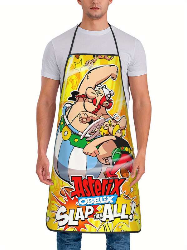 1pc BIIHUDU Anime Apron for Men Women Retro Style Astrix Oblix Graphic Print Durable Kitch