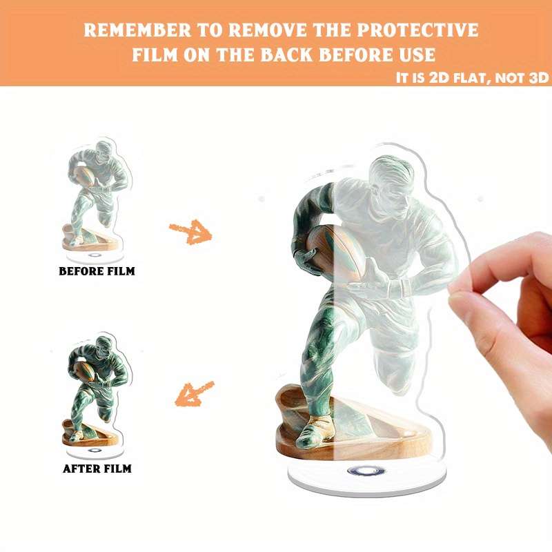 1pc 2D Flat  Acrylic  Rotatable Rugby Player Figurine Green Sports-Themed Stress Relief Desk Dec